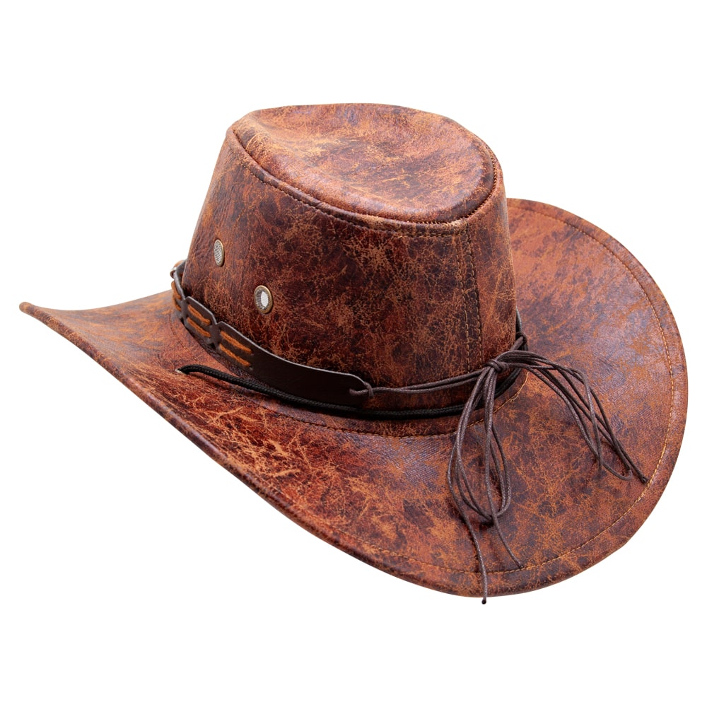 Wild Outback Cowboy Hat Brown Stressed Faux Leather Look