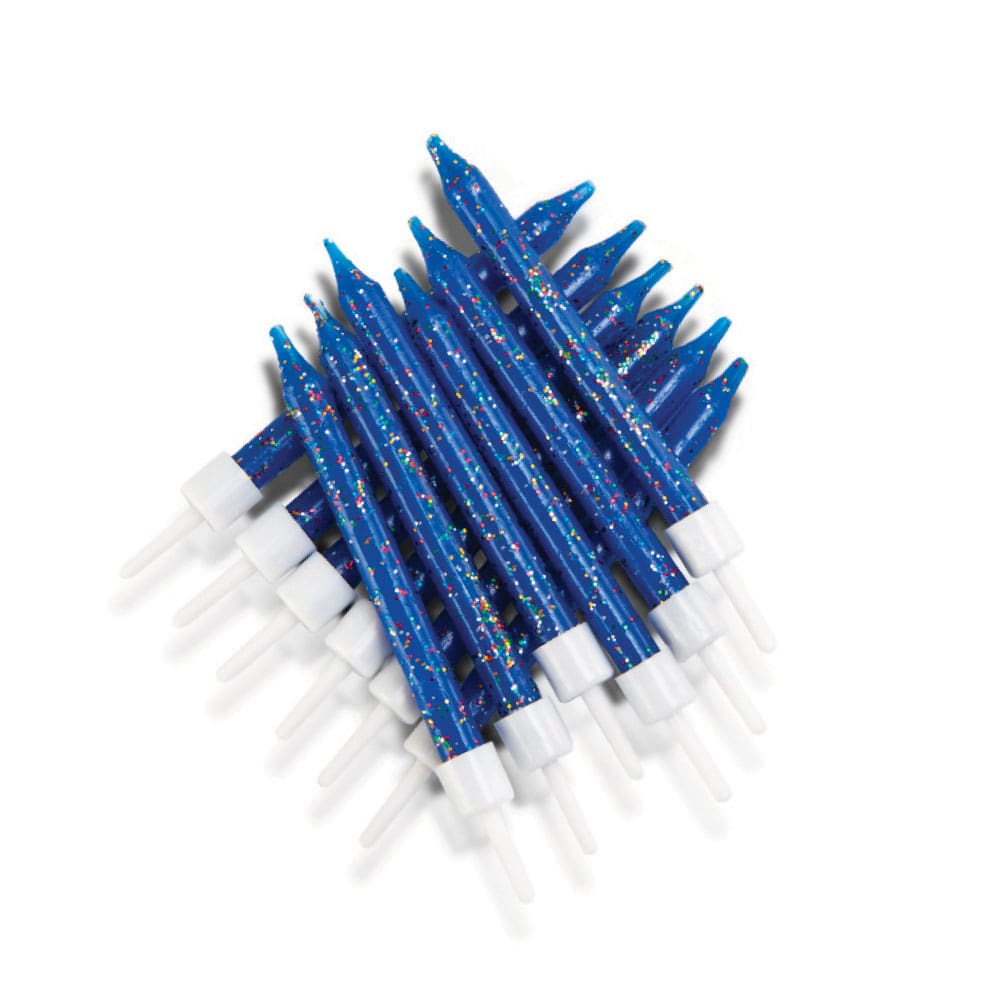 Navy Blue Glitter Birthday Candles with Holders - 12pk