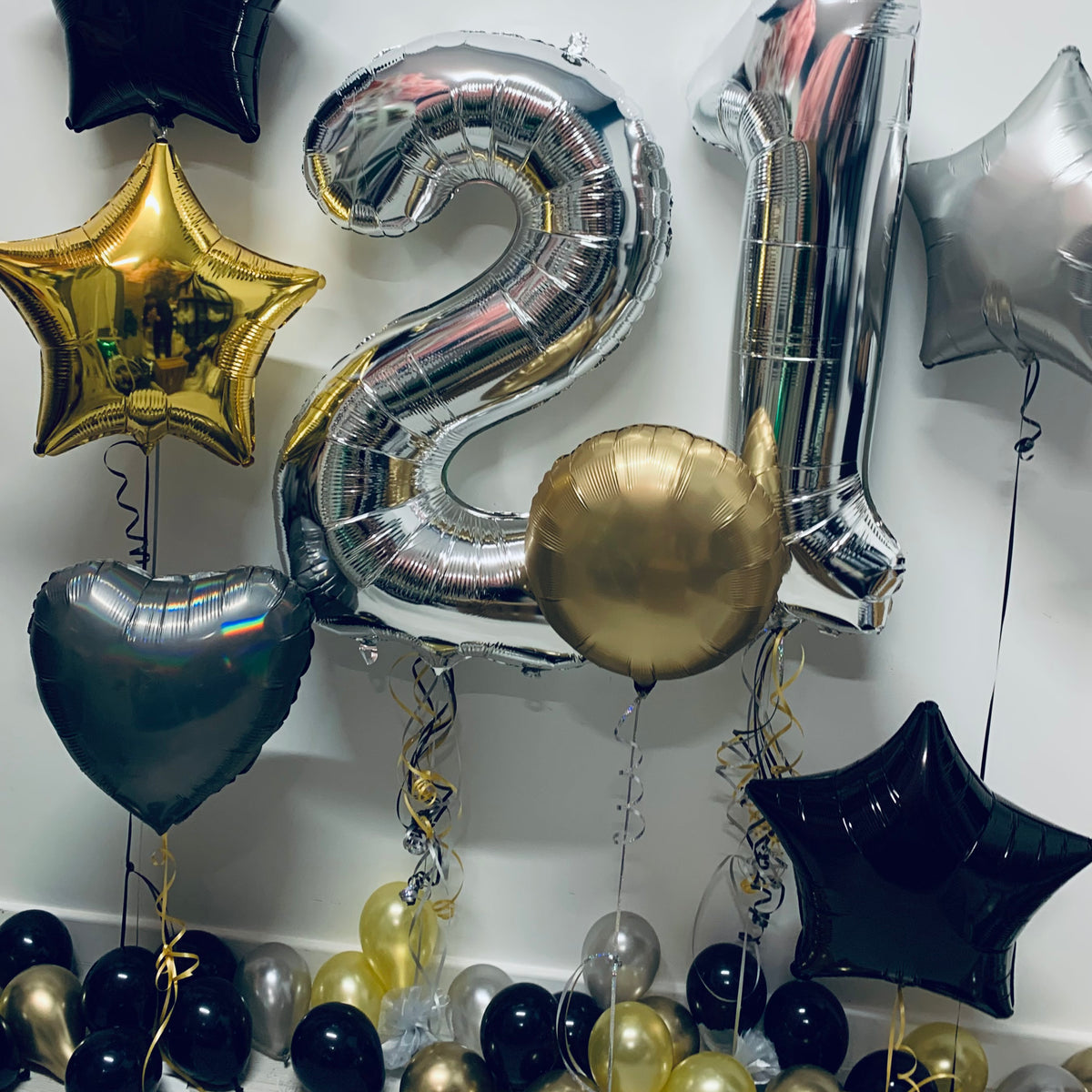 Black, Silver & Gold Birthday Balloon Number Package