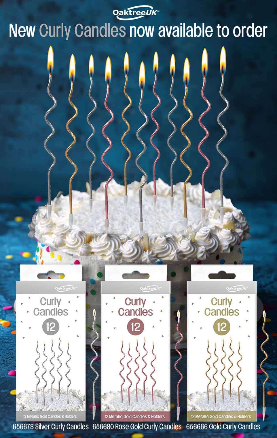 Curly Candles x 12 with Holders - Silver