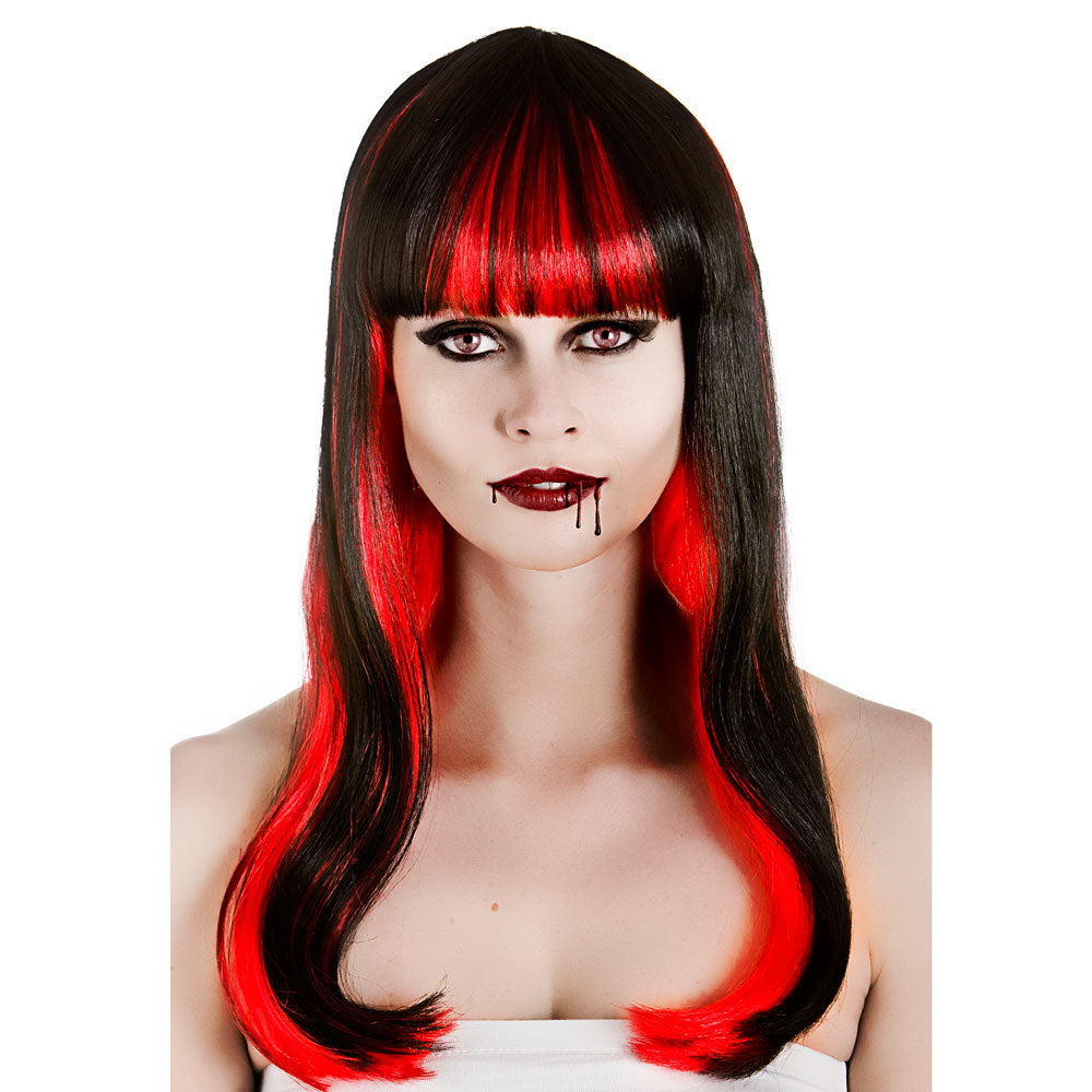 Alluring Vamp Black & Red Long with Fringe Wig