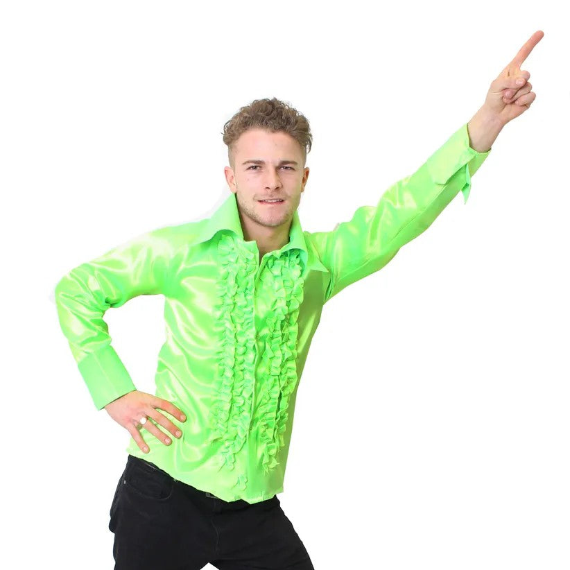 1970s Frilly Disco Shirt - Neon Green