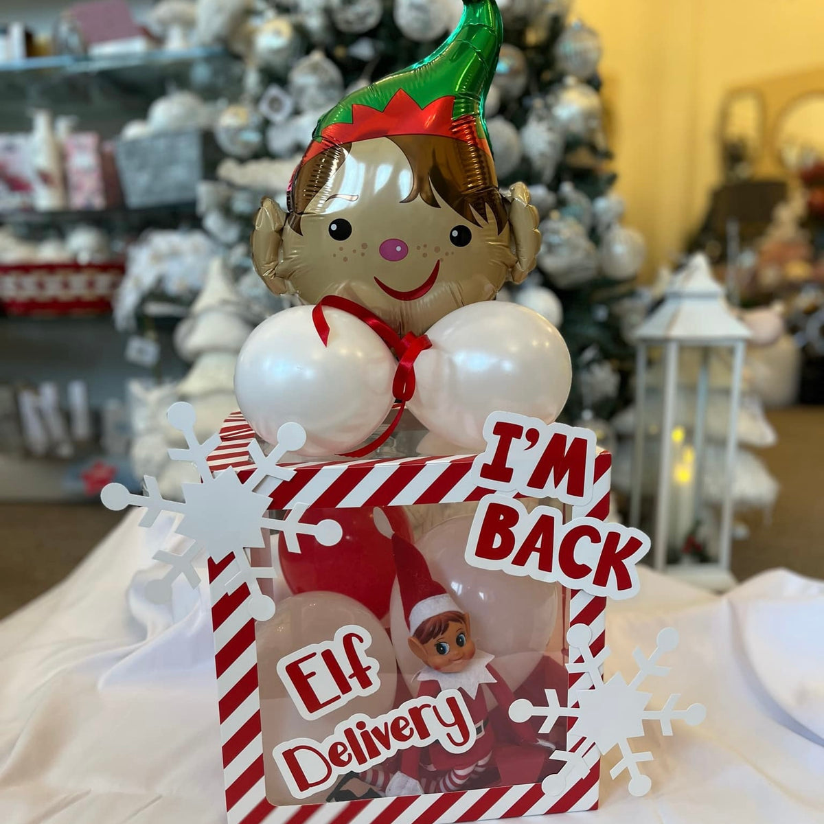 Striped Cheeky Elf Return Box & Balloon
