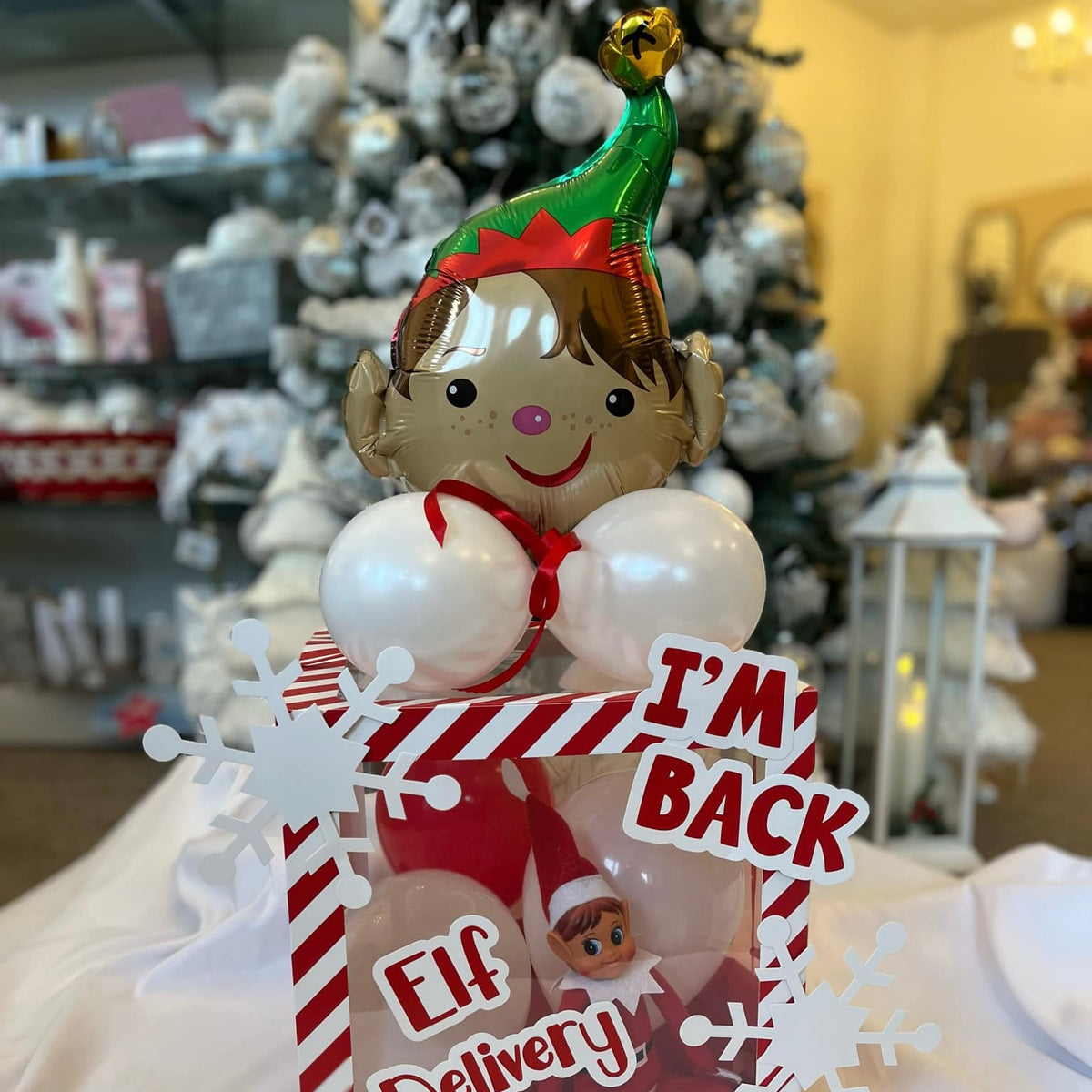 Striped Cheeky Elf Return Box & Balloon