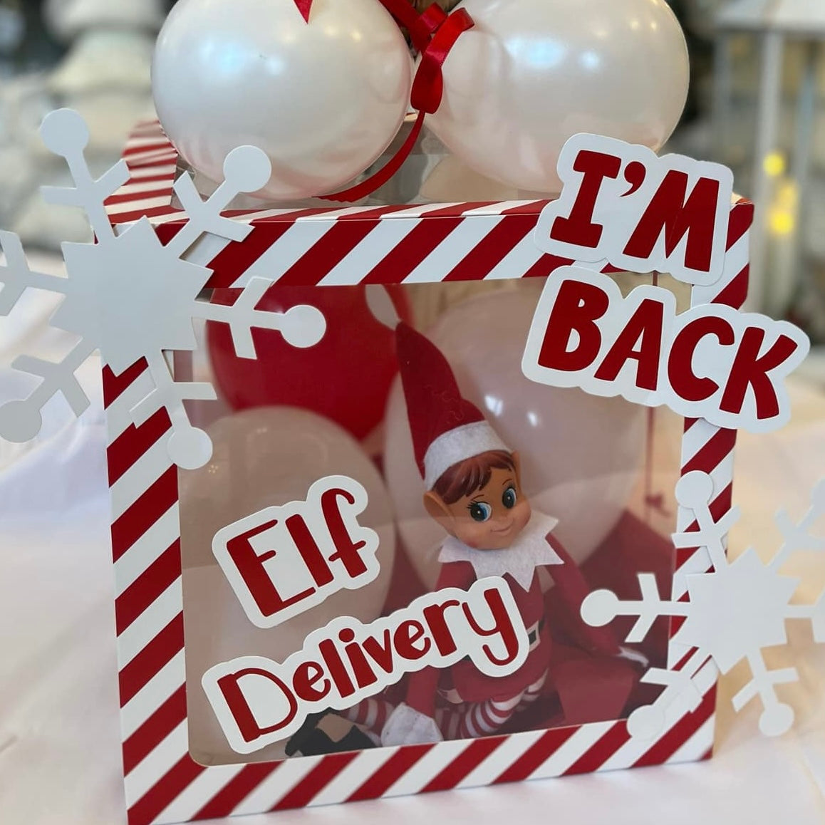 Striped Cheeky Elf Return Box & Balloon