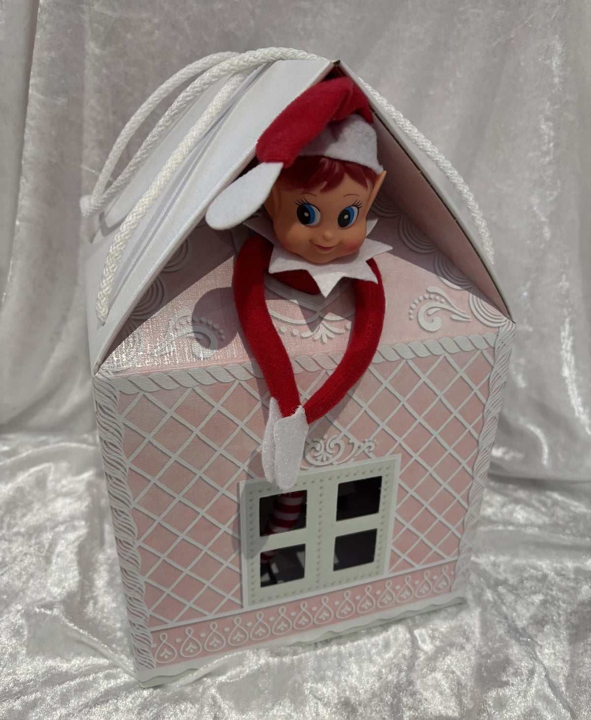 Pretty Pink & White Christmas Gift Elf House Box