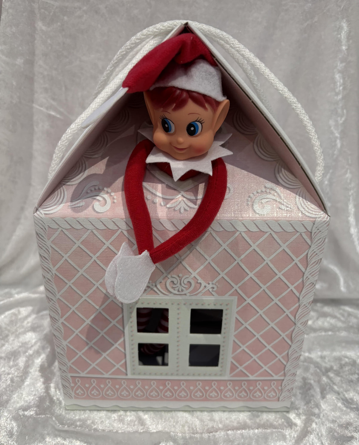 Pretty Pink & White Christmas Gift Elf House Box