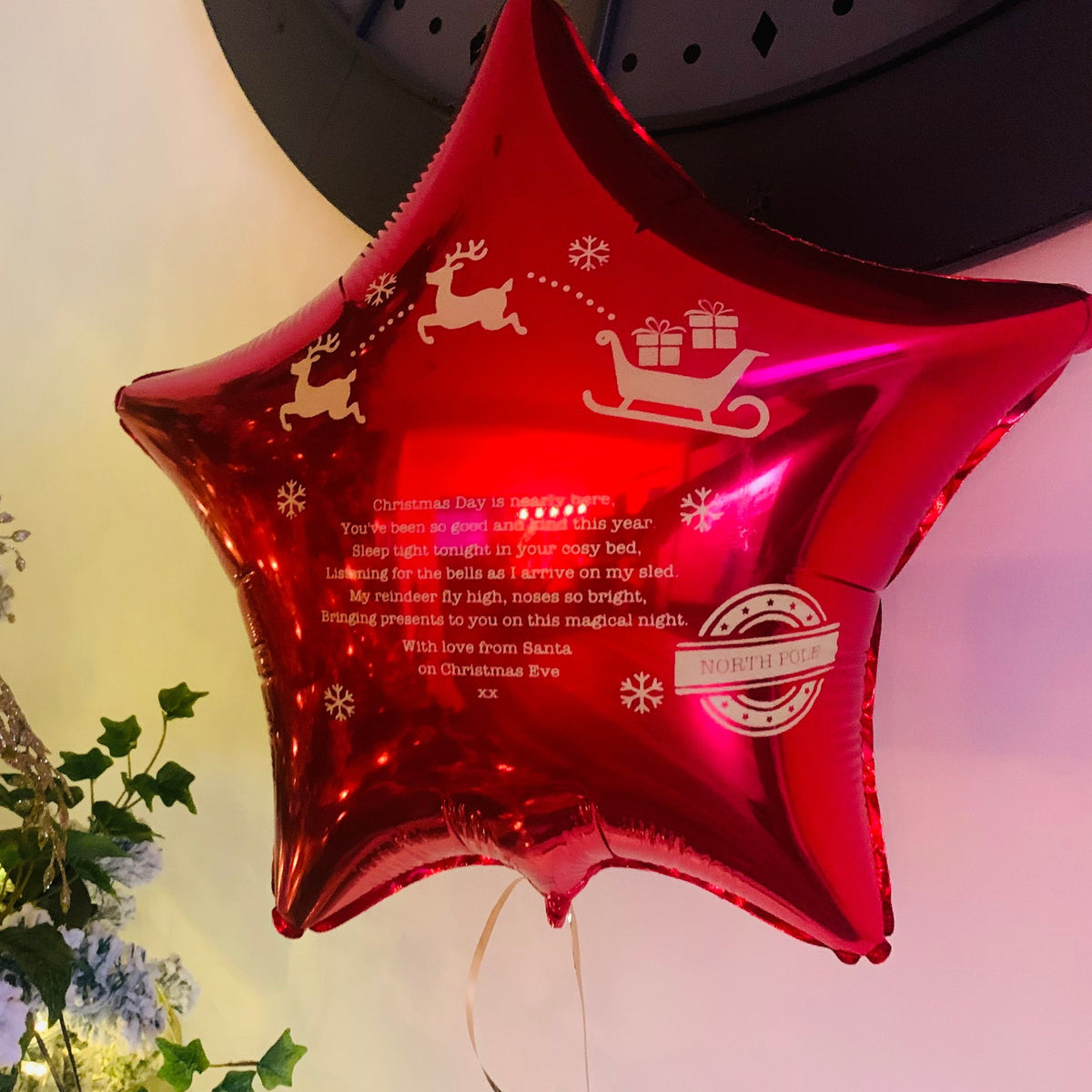 Christmas Eve Santa Arrival 18" Metallic Red FoilStar Balloon