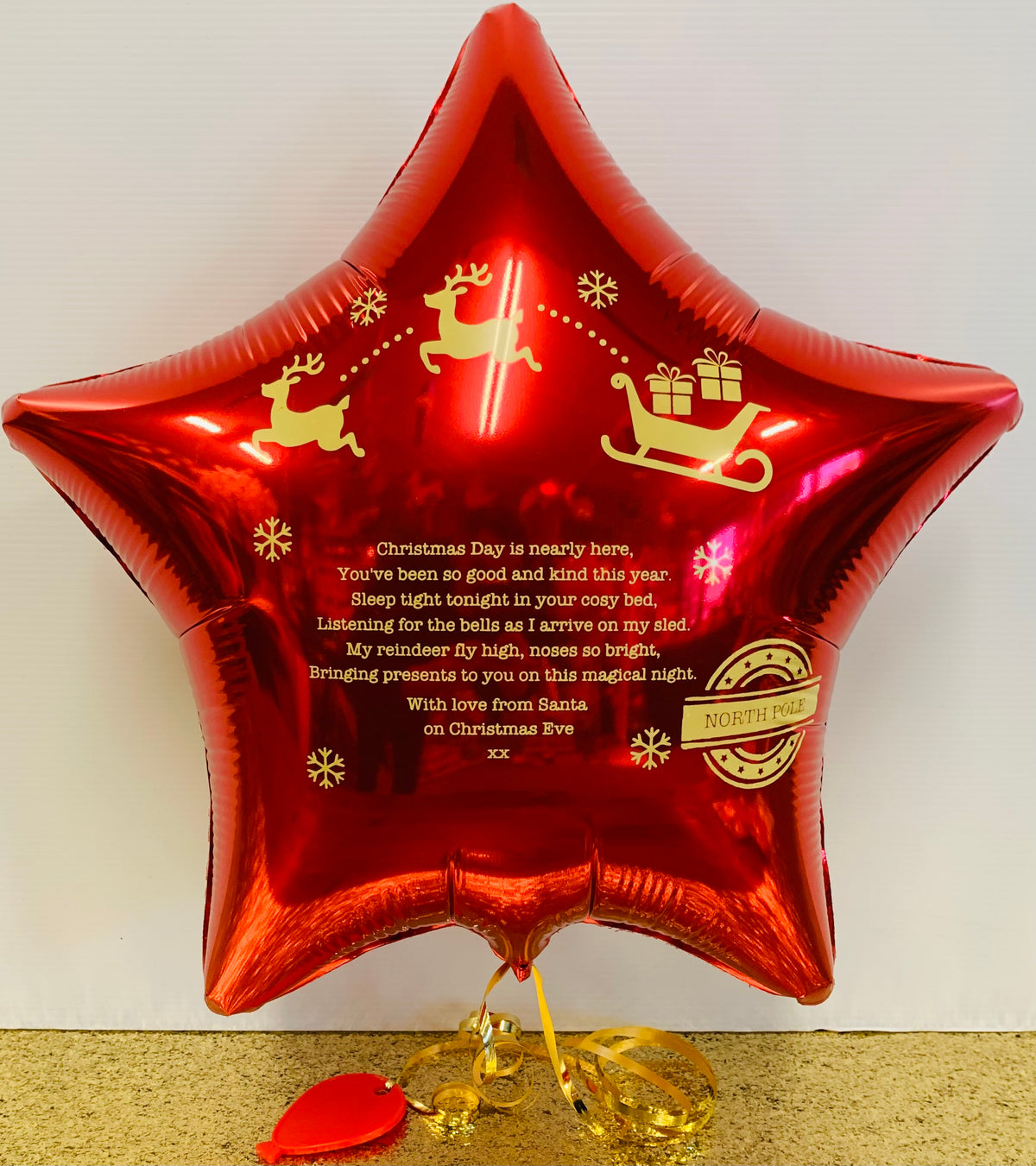 Christmas Eve Santa Arrival 18" Metallic Red FoilStar Balloon