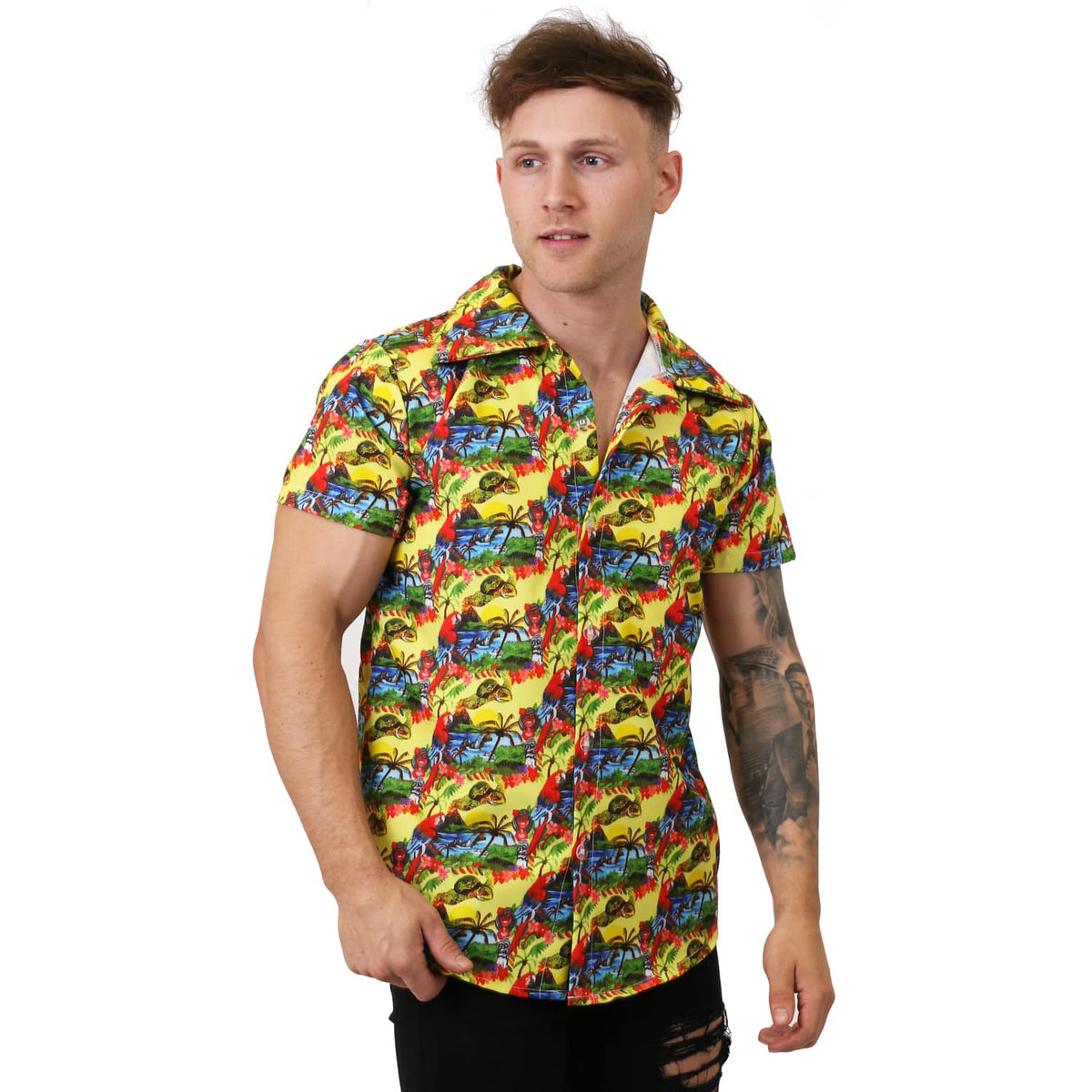 Unisex Hawaiian Print Shirt - Yellow