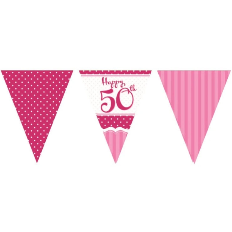 Perfectly Pink Happy 50th Birthday Paper Flag Bunting