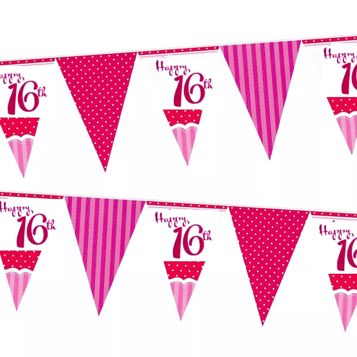 Perfectly Pink Happy 16th Birthday Paper Flag Bunting
