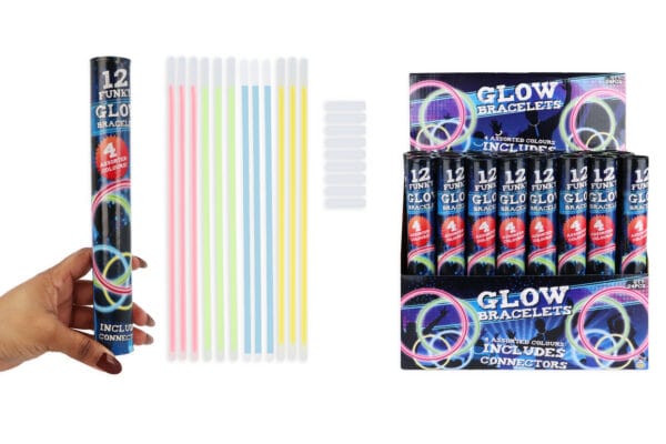 Tube of Glow Bracelets - 12pk (4 Assorted colours)