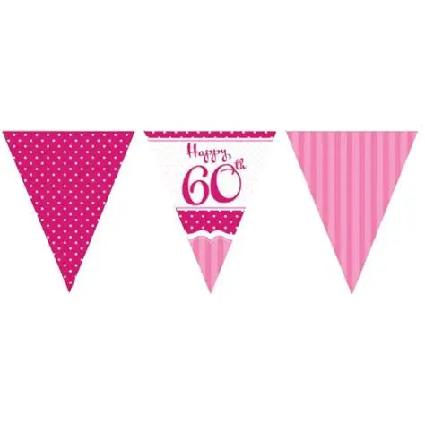Perfectly Pink Happy 60th Birthday Paper Flag Bunting