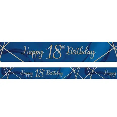9ft Banner - Navy & Gold Foil Happy 18th Birthday Party Banner