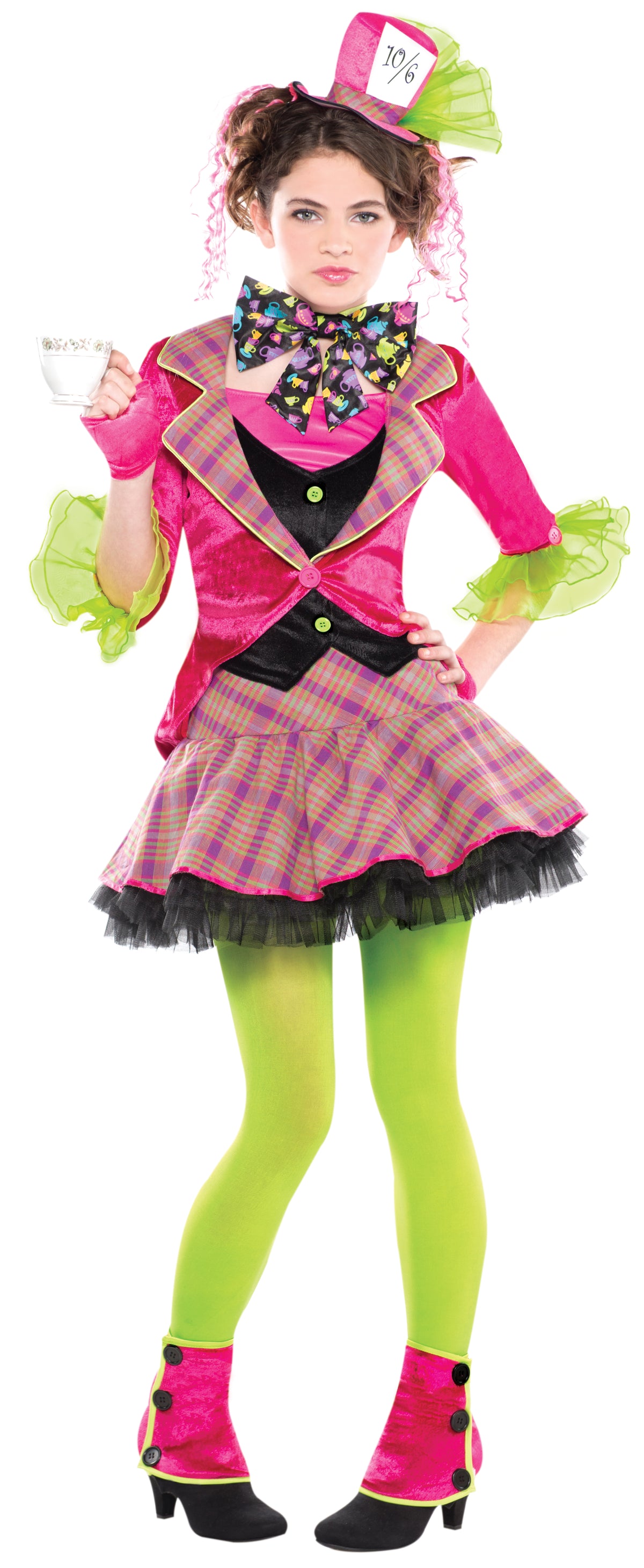 Girl's Vibrant Lime & Pink Mad Hatter Costume