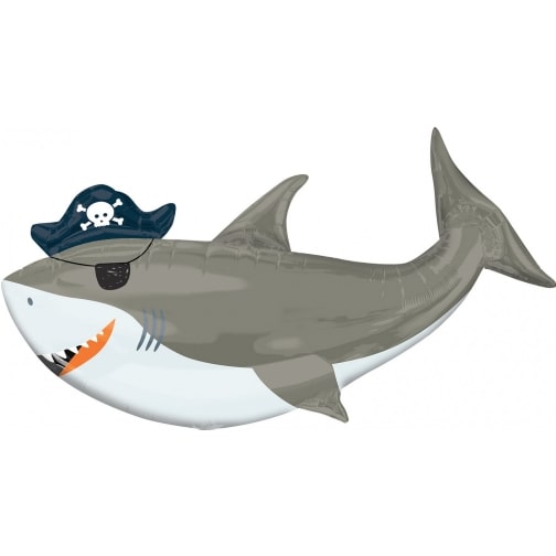 Grey Shark with Pirate Hat Supershape Foil Balloon