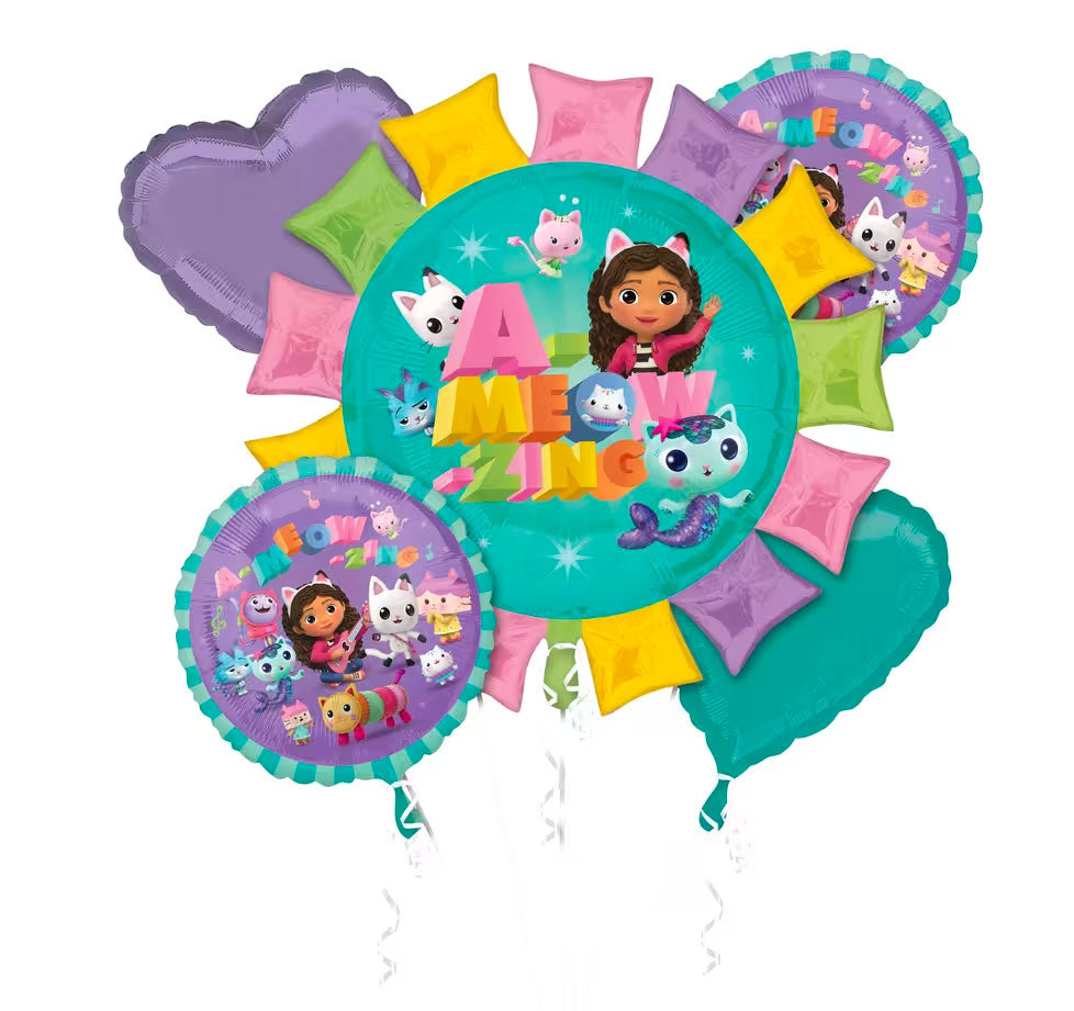 Gabby's Dollhouse Foil Balloon Bouquet - 5pcs