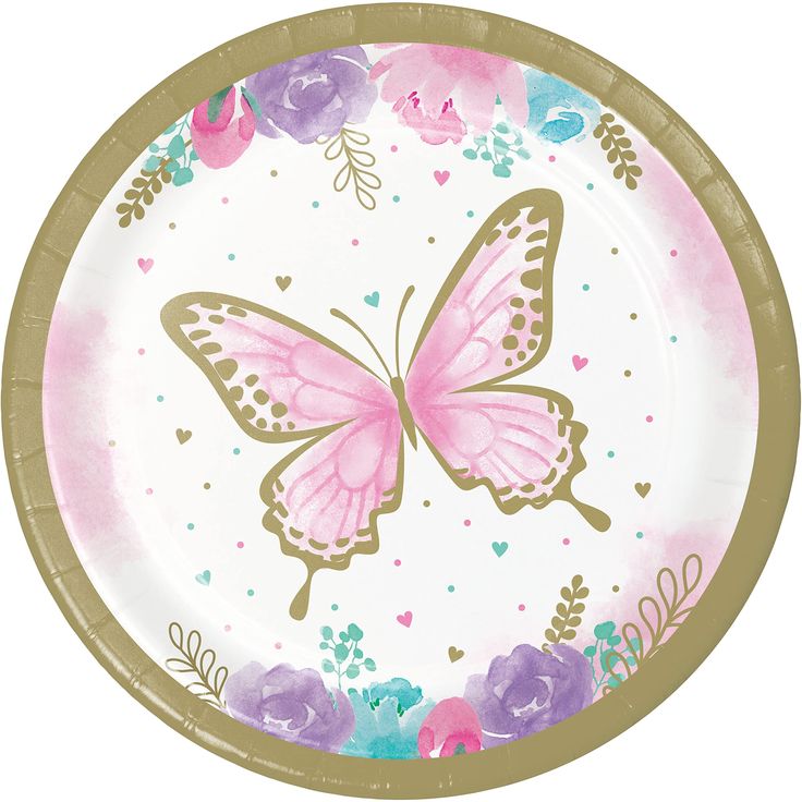 Butterfly Shimmer Themed 7in Party Paper Plates - 8pk