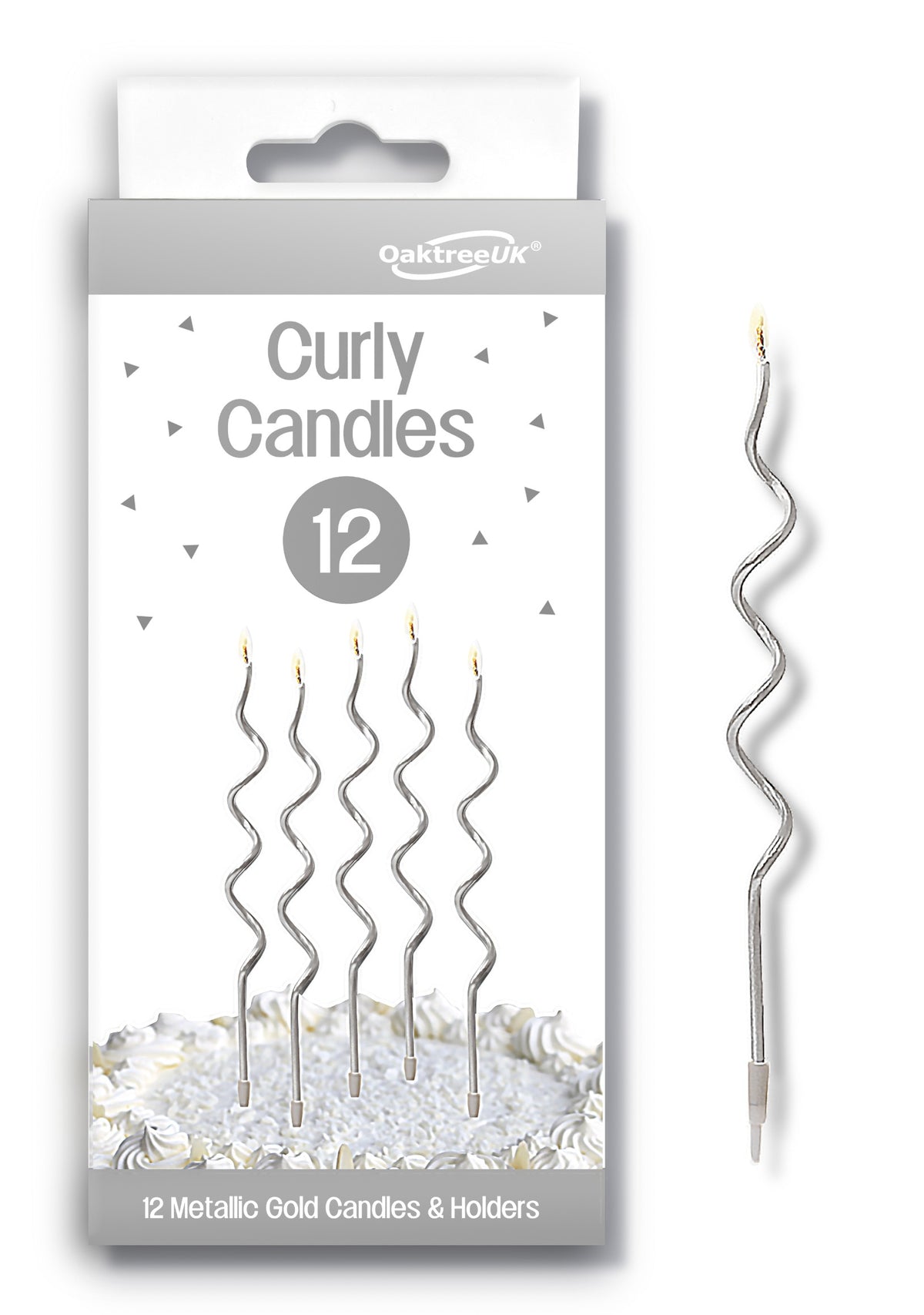 Curly Candles x 12 with Holders - Silver