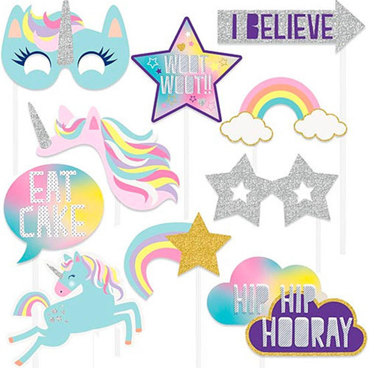 I Believe Unicorn Photo Booth Props - 10pk