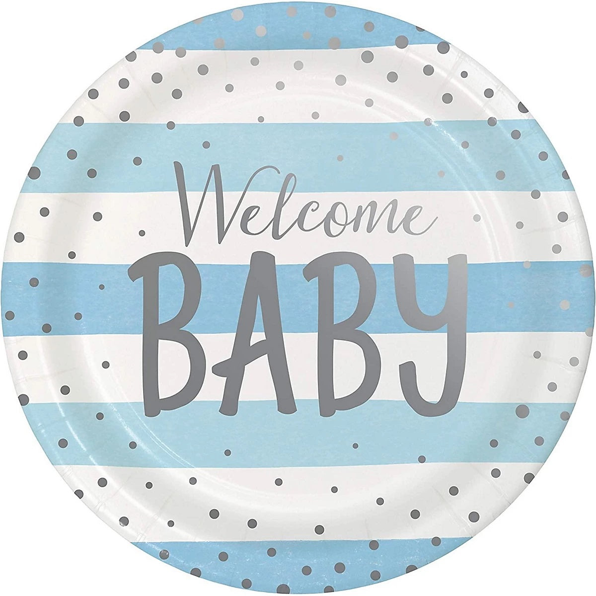 Welcome Baby Plates - Blue Stripe - 8pk
