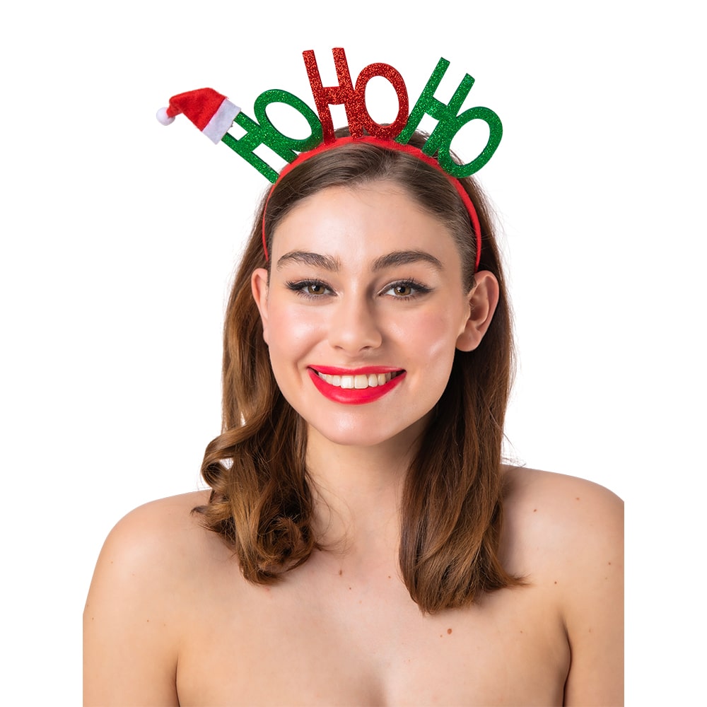 Die Cut Red & Green Glitter Ho Ho Ho - Headband