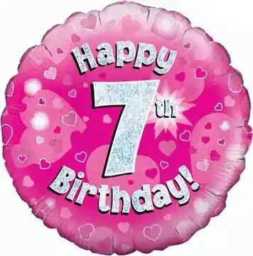 18inch Happy 7th Birthday Pink Holographic Foil Balloon