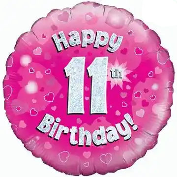 18inch Happy 11th Birthday Pink Holographic Foil Balloon