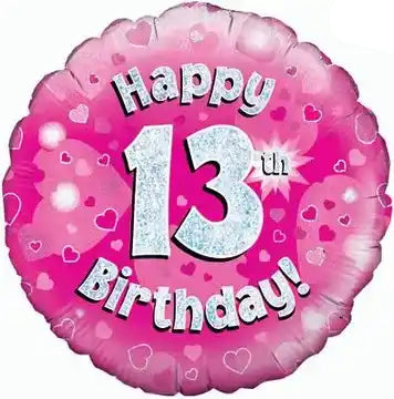 18inch Happy 13th Birthday Pink Holographic Foil Balloon
