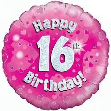 18inch Happy 16th Birthday Pink Holographic Foil Balloon