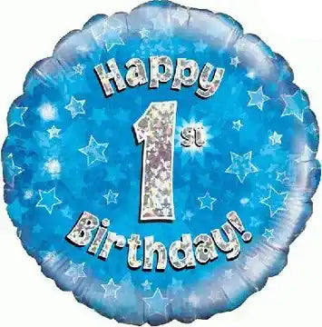 18inch Happy 1st Birthday Blue Holographic Foil Balloon