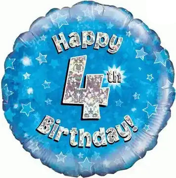 18inch Happy 4th Birthday Blue Holographic Foil Balloon