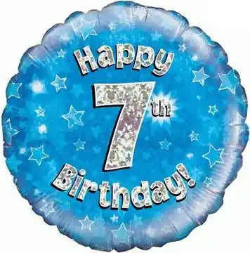 18inch Happy 7th Birthday Blue Holographic Foil Balloon