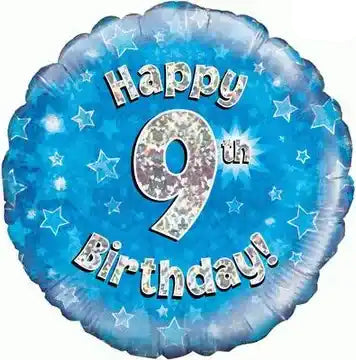 18inch Happy 9th Birthday Blue Holographic Foil Balloon