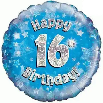 18inch Happy 16th Birthday Blue Holographic Foil Balloon