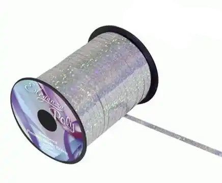 Spool of Eleganza Poly glitter ribbon on a white background