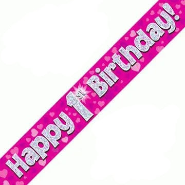 1st Birthday Girl Pink SparkleBanners - Various