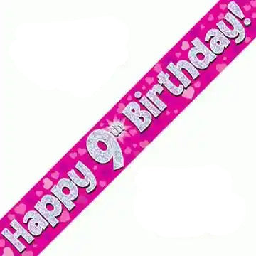 9th Birthday Girl Pink Sparkle Banner