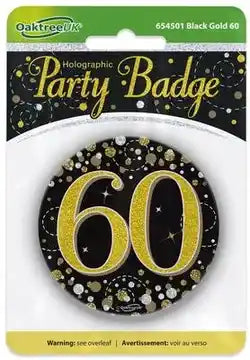 60th Black & Gold 3" Holographic Birthday Badge