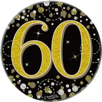 60th Black & Gold 3" Holographic Birthday Badge