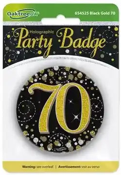 70th Black & Gold 3" Holographic Birthday Badge