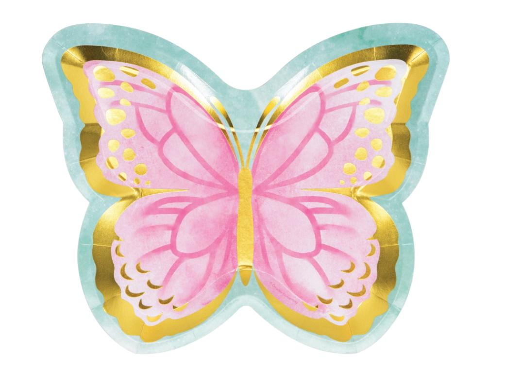 Butterfly Shaped Gold Shimmer Themed Party Paper Plates - 8pk