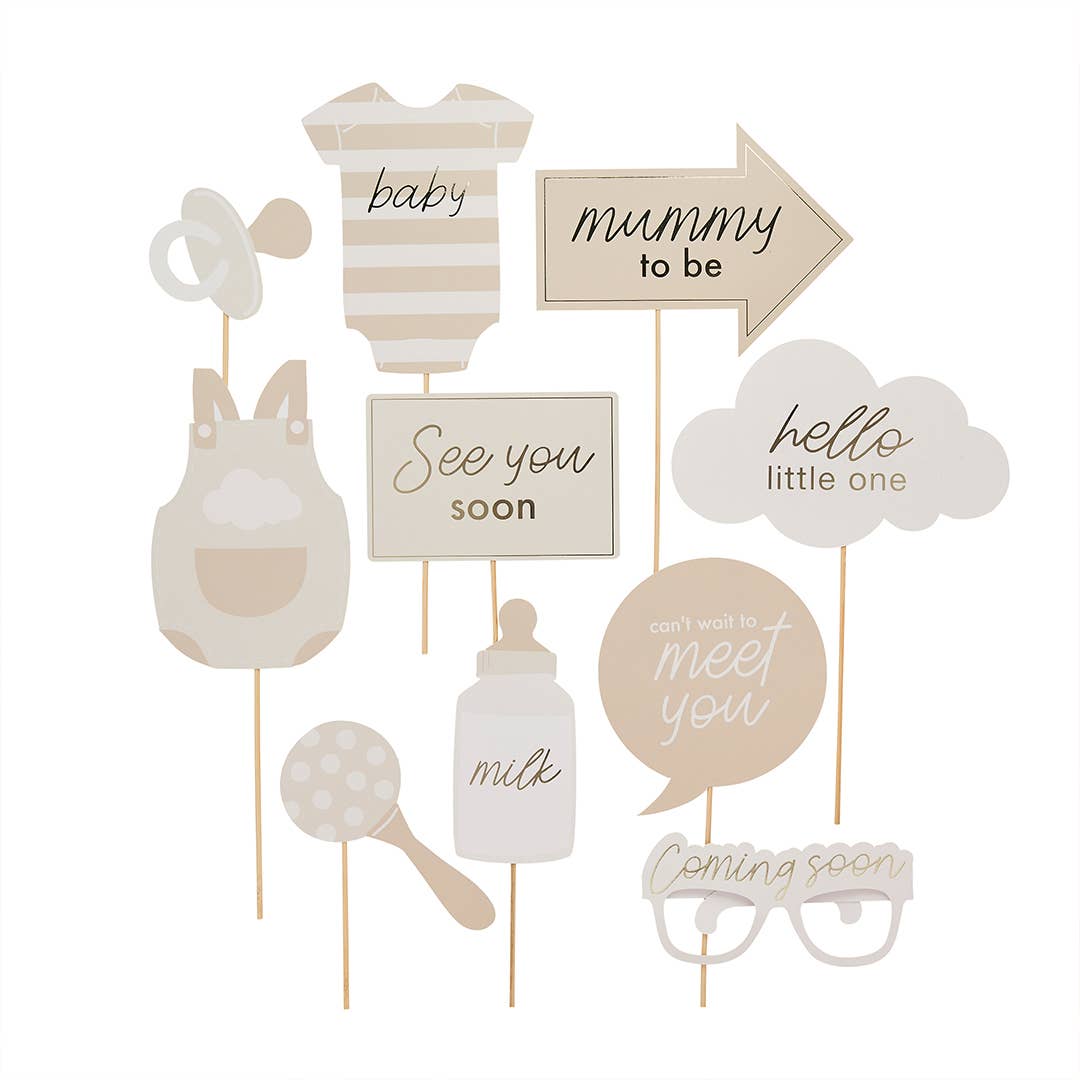 Neutral Baby Shower Photo Props - Pack of 10