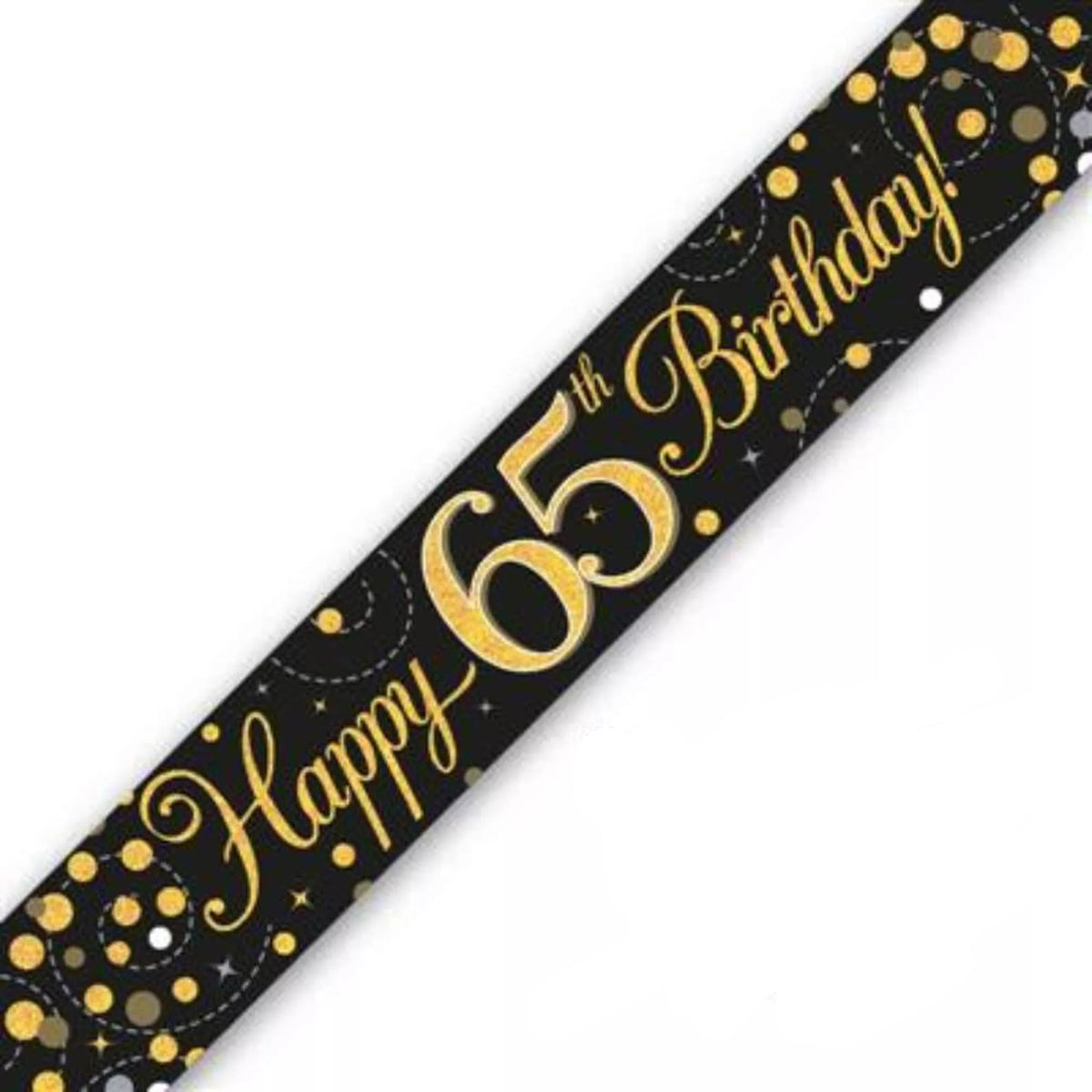9ft Banner - Black & Gold Sparkling Fizz Happy 65th Birthday