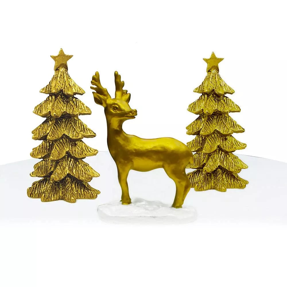 Luxury Boxed Golden Stag Scene Cake Topper - 4pk