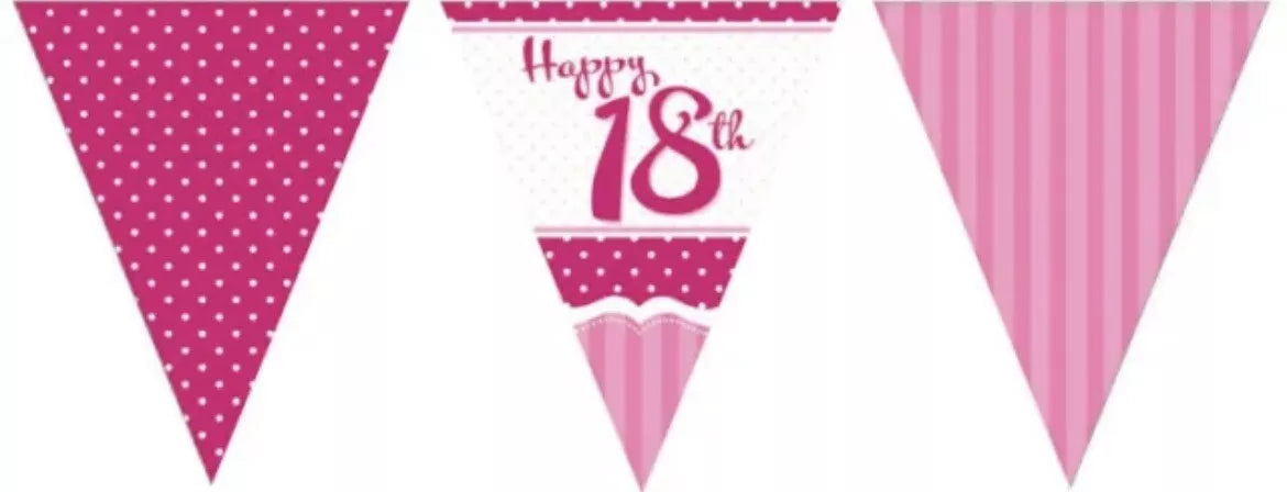 Perfectly Pink Happy 18th Birthday Paper Flag Bunting