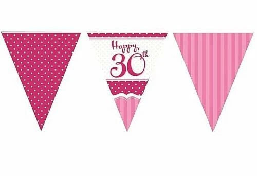 Perfectly Pink Happy 30th Birthday Paper Flag Bunting