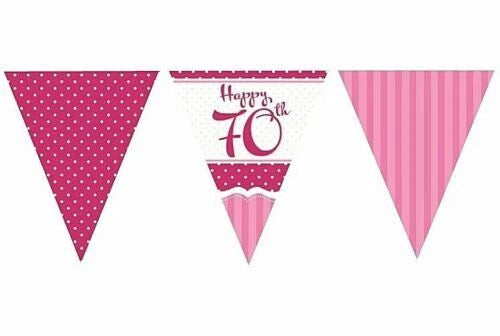 Perfectly Pink Happy 70th Birthday Paper Flag Bunting