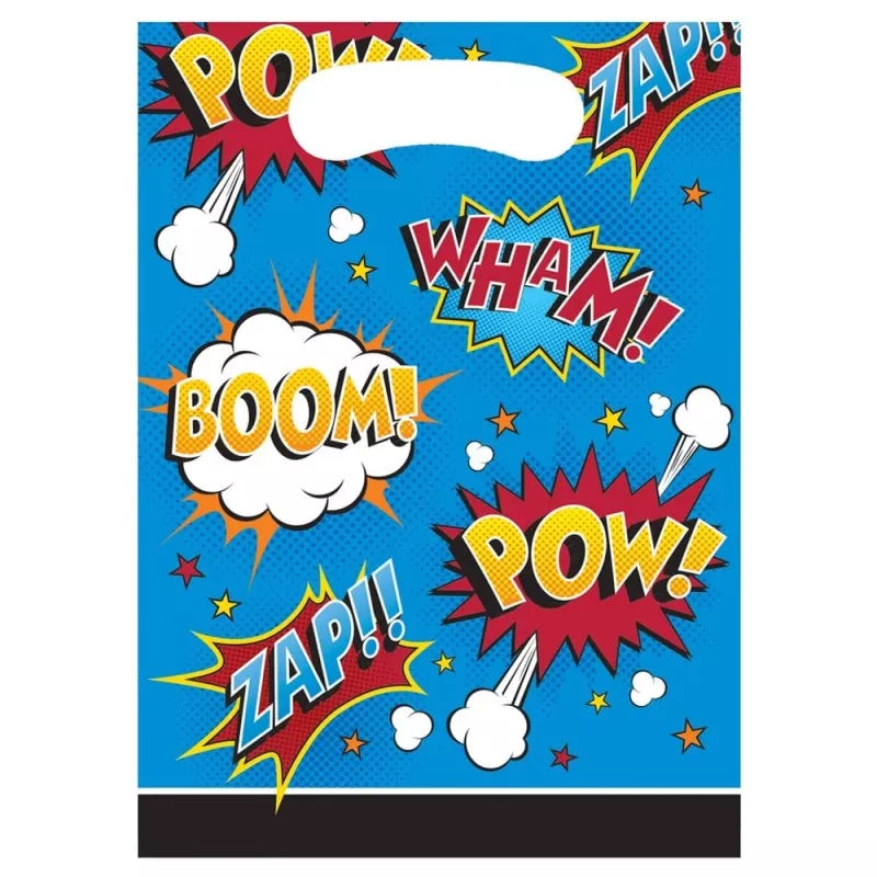 Superhero Slogans Plastic Loot Bags - 8pk